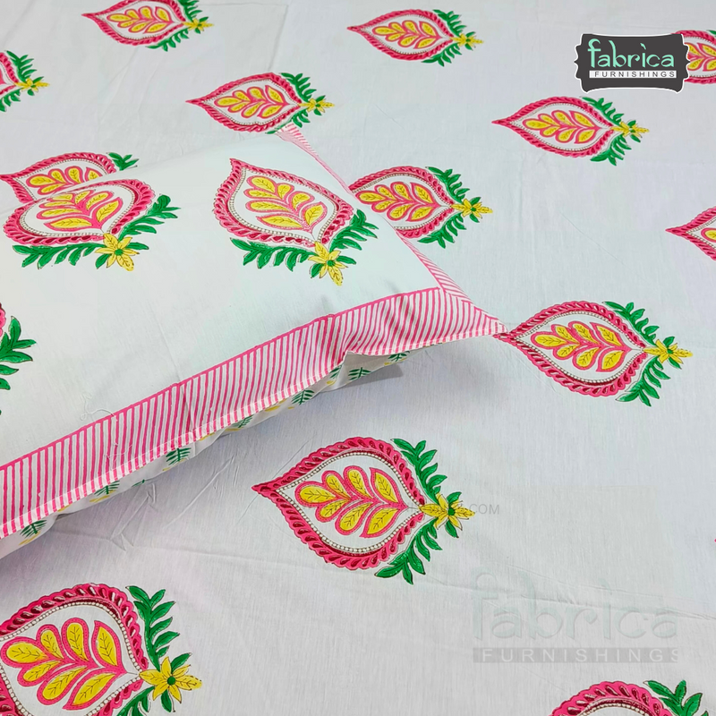 Percale Cotton Hand block Printed Super King-size Bedsheet