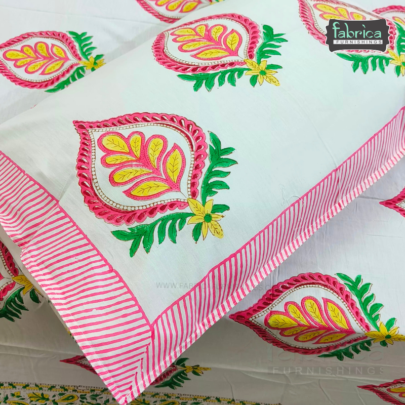 Percale Cotton Hand block Printed Super King-size Bedsheet