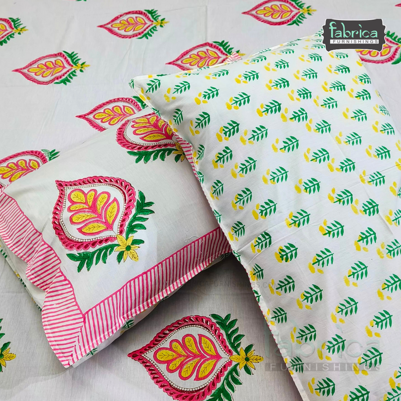 Percale Cotton Hand block Printed Super King-size Bedsheet