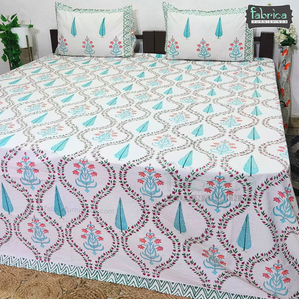 Rangoli Pure Cotton Handblock Super Kingsize Bedsheet