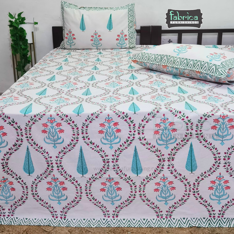 Rangoli Pure Cotton Handblock Super Kingsize Bedsheet