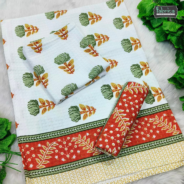 Waffle Handblock Printed Pure Cotton Bath & Hand Towels