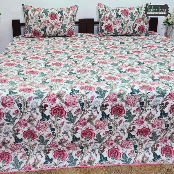 Anokhi Prints Pure Cotton Quilted Double Bed Reversible Bedcover