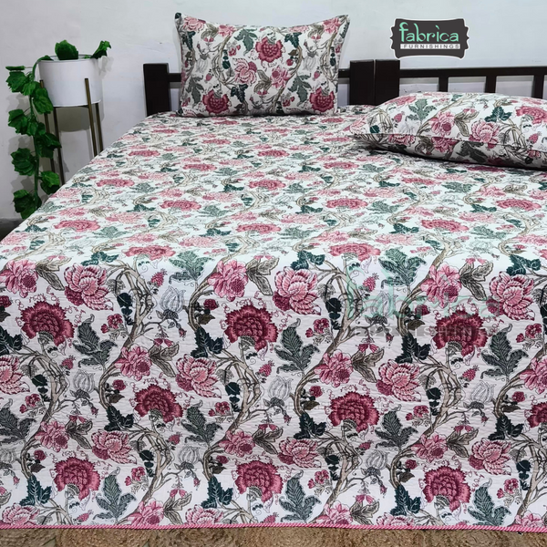 Anokhi Prints Pure Cotton Quilted Double Bed Reversible Bedcover