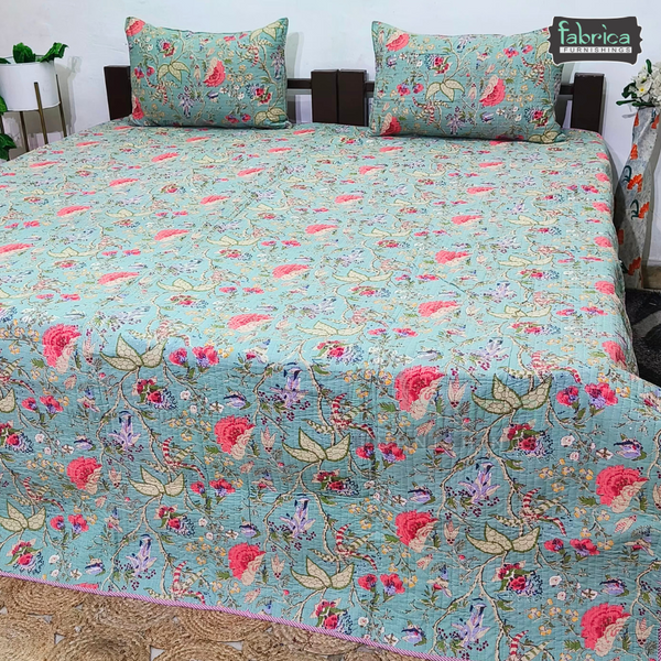 Anokhi Prints Pure Cotton Quilted Double Bed Reversible Bedcover