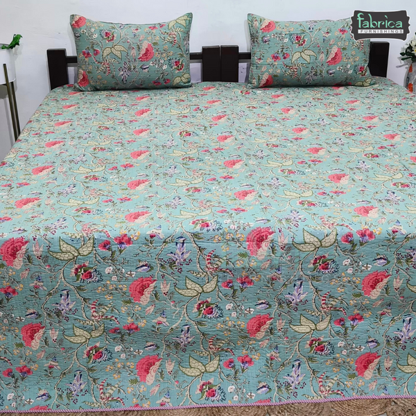 Anokhi Prints Pure Cotton Quilted Double Bed Reversible Bedcover