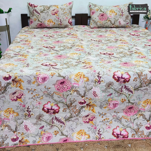 Anokhi Prints Pure Cotton Quilted Double Bed Reversible Bedcover