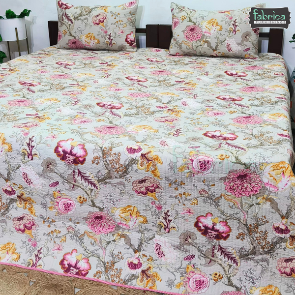 Anokhi Prints Pure Cotton Quilted Double Bed Reversible Bedcover