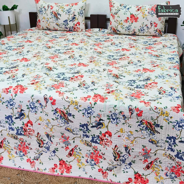 Anokhi Prints Pure Cotton Quilted Double Bed Reversible Bedcover