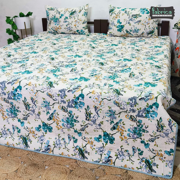 Anokhi Prints Pure Cotton Quilted Double Bed Reversible Bedcover