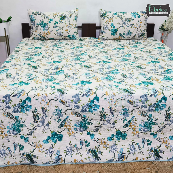 Anokhi Prints Pure Cotton Quilted Double Bed Reversible Bedcover