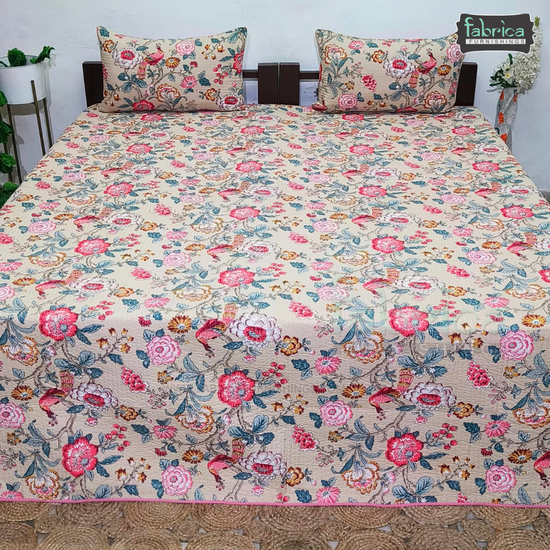 Anokhi Prints Pure Cotton Quilted Double Bed Reversible Bedcover