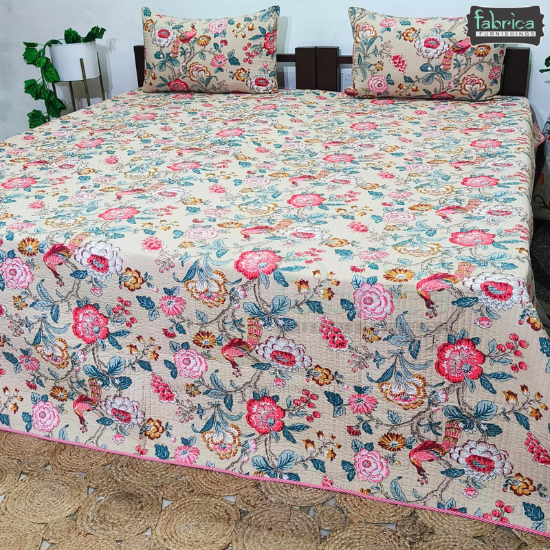 Anokhi Prints Pure Cotton Quilted Double Bed Reversible Bedcover