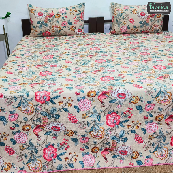 Anokhi Prints Pure Cotton Quilted Double Bed Reversible Bedcover