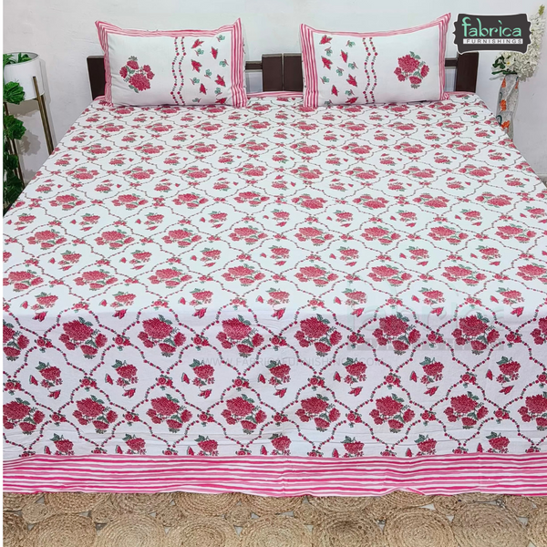 Ananta Printed Floral Pure Cotton King Size Bedsheet set