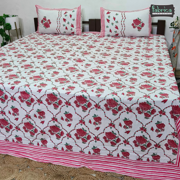 Ananta Printed Floral Pure Cotton King Size Bedsheet set