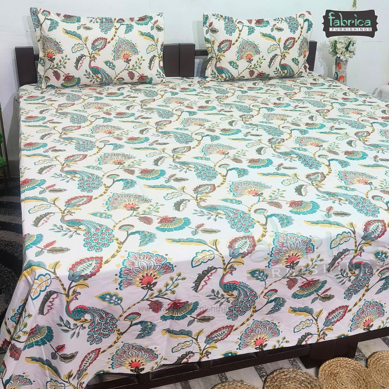 Anokhi Printed King Pure Cotton King Size Bedsheet Set