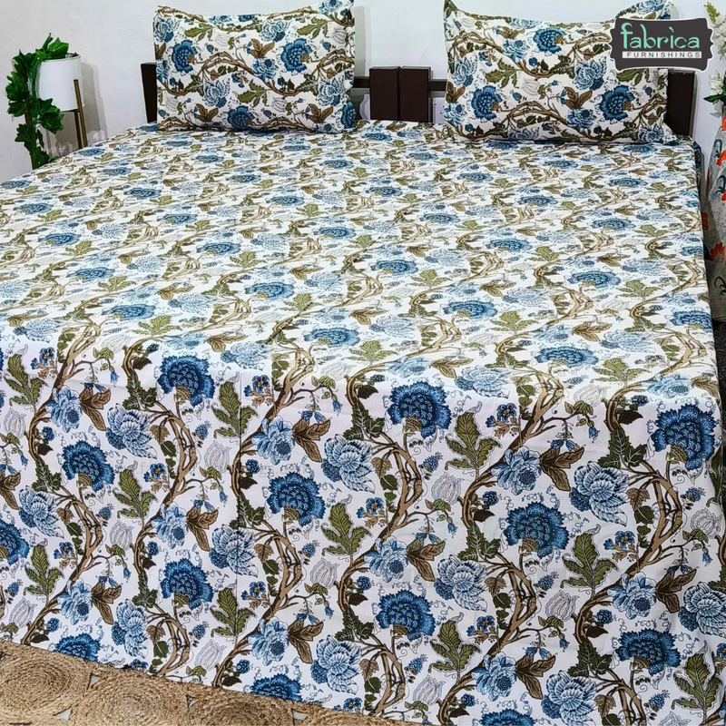 Anokhi Printed King Pure Cotton King Size Bedsheet Set