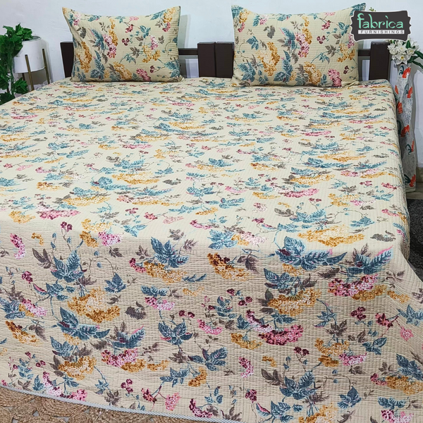 Anokhi Prints Pure Cotton Quilted Double Bed Reversible Bedcover