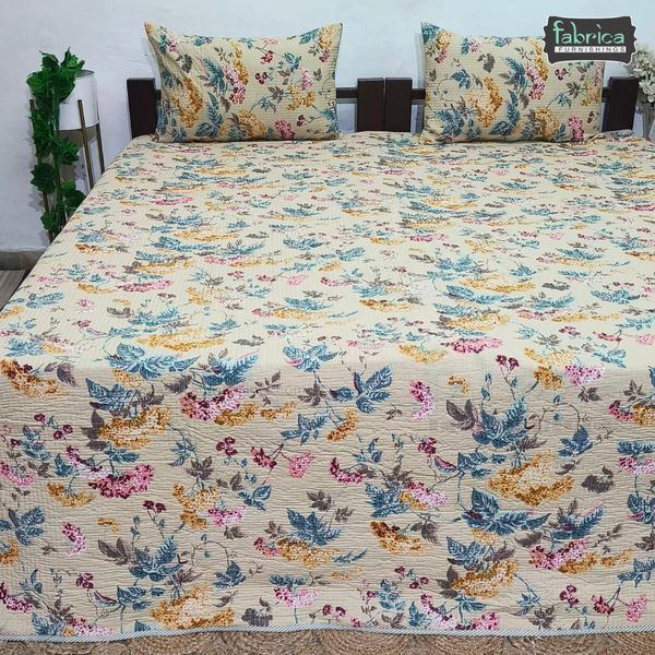 Anokhi Prints Pure Cotton Quilted Double Bed Reversible Bedcover