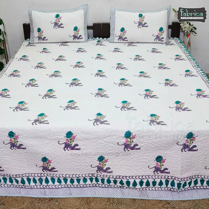 Sanganeri dreams Mul Cotton Handblock Printed king Size Quilted Bedcovers