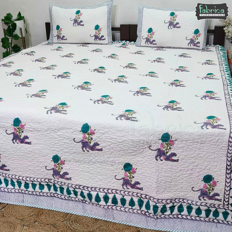 Sanganeri dreams Mul Cotton Handblock Printed king Size Quilted Bedcovers