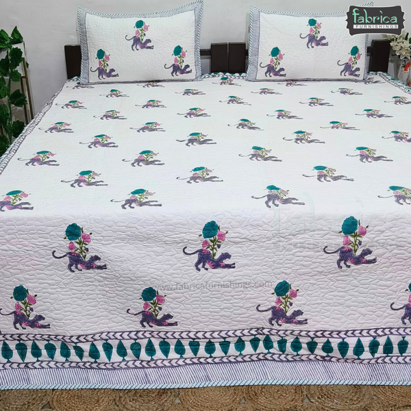 Sanganeri dreams Mul Cotton Handblock Printed king Size Quilted Bedcovers