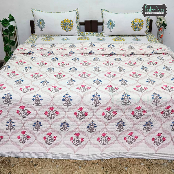 Rangoli Handblock Printed Pure Mul Cotton Quilts / Rajai