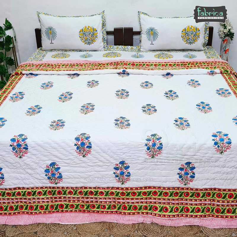 Rangoli Handblock Printed Pure Mul Cotton Quilts / Rajai