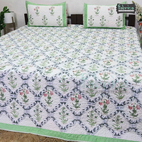 Sanganeri dreams Mul Cotton Handblock Printed king Size Quilted Bedcovers