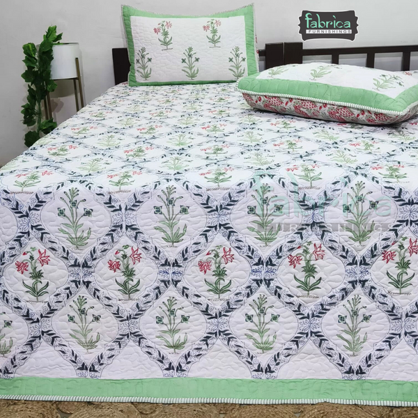 Sanganeri dreams Mul Cotton Handblock Printed king Size Quilted Bedcovers