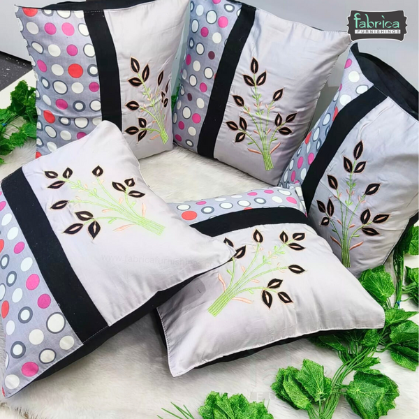 Mix & Match Pure Cotton  Embroidered Cushion Covers (Set of 5 Pcs )