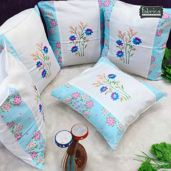 Mix & Match Pure Cotton  Embroidered Cushion Covers (Set of 5 Pcs )