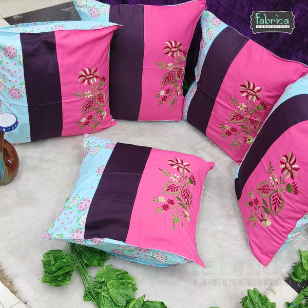 Mix & Match Pure Cotton  Embroidered Cushion Covers (Set of 5 Pcs )