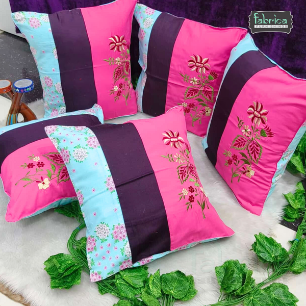 Mix & Match Pure Cotton  Embroidered Cushion Covers (Set of 5 Pcs )