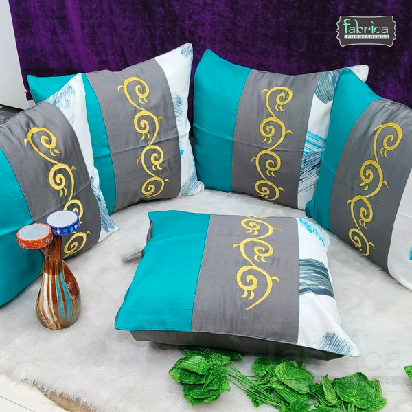 Mix & Match Pure Cotton  Embroidered Cushion Covers (Set of 5 Pcs )