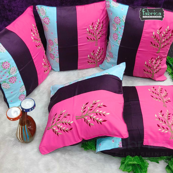 Mix & Match Pure Cotton  Embroidered Cushion Covers (Set of 5 Pcs )