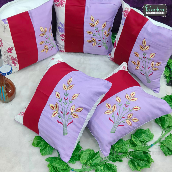 Mix & Match Pure Cotton  Embroidered Cushion Covers (Set of 5 Pcs )