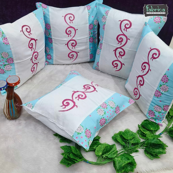 Mix & Match Pure Cotton  Embroidered Cushion Covers (Set of 5 Pcs )