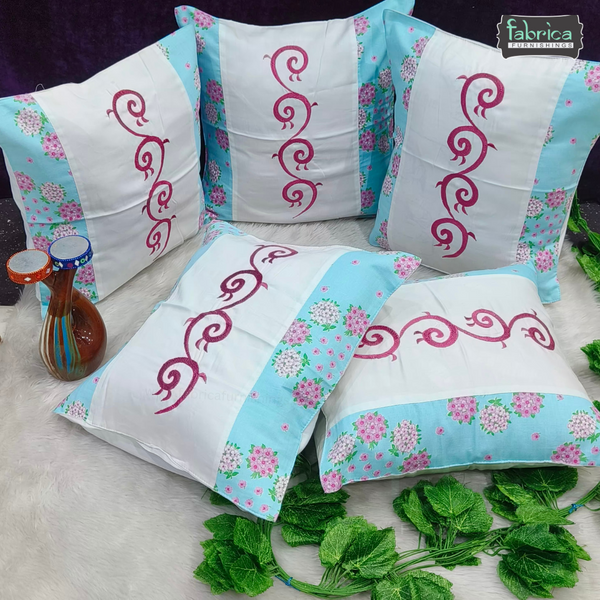 Mix & Match Pure Cotton  Embroidered Cushion Covers (Set of 5 Pcs )