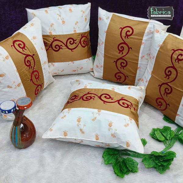 Mix & Match Pure Cotton  Embroidered Cushion Covers (Set of 5 Pcs )