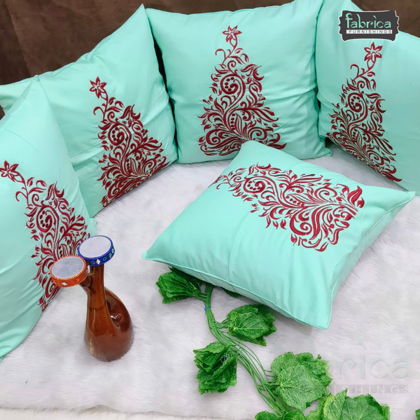 Solid Pure Cotton  Embroidered Cushion Covers (Set of 5 Pcs )