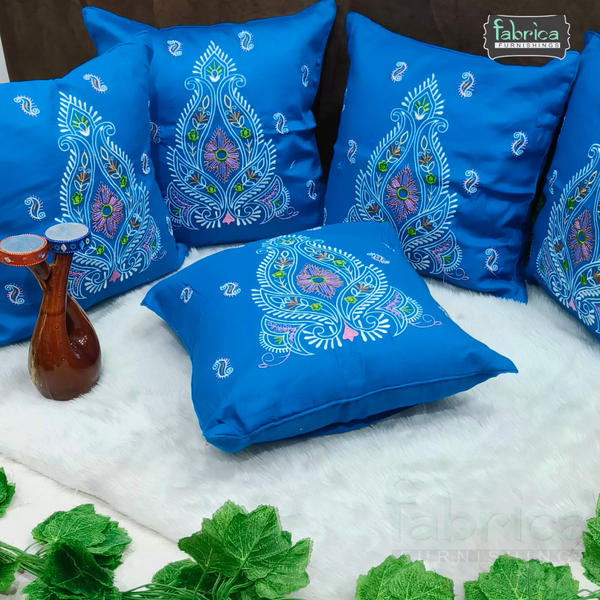 Solid Pure Cotton  Embroidered Cushion Covers (Set of 5 Pcs )