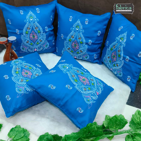 Solid Pure Cotton  Embroidered Cushion Covers (Set of 5 Pcs )