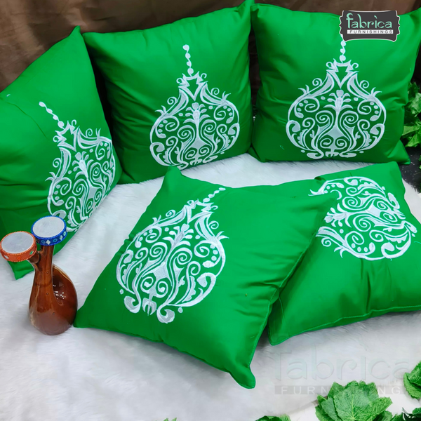 Solid Pure Cotton  Embroidered Cushion Covers (Set of 5 Pcs )