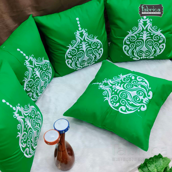 Solid Pure Cotton  Embroidered Cushion Covers (Set of 5 Pcs )