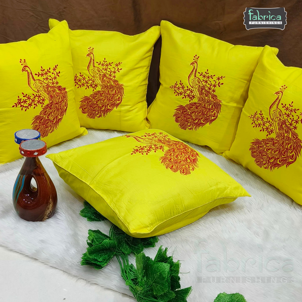 Solid Pure Cotton  Embroidered Cushion Covers (Set of 5 Pcs )