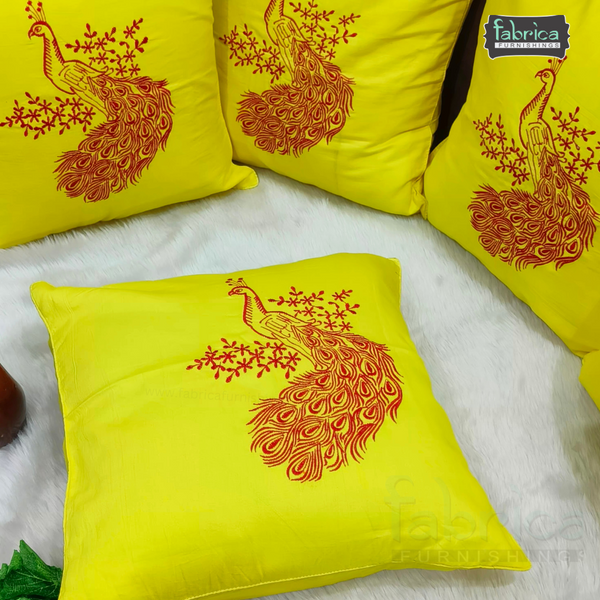 Solid Pure Cotton  Embroidered Cushion Covers (Set of 5 Pcs )