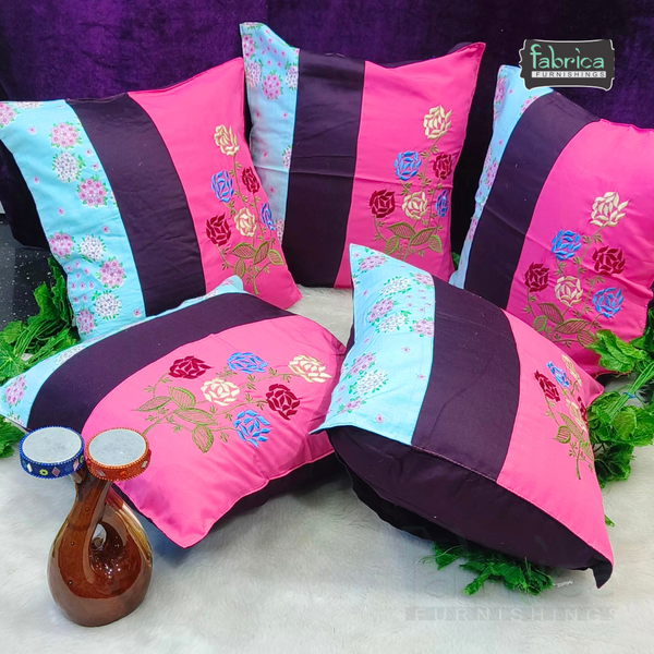 Mix & Match Pure Cotton  Embroidered Cushion Covers (Set of 5 Pcs )