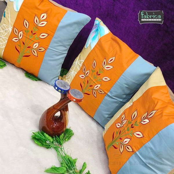 Mix & Match Pure Cotton  Embroidered Cushion Covers (Set of 3 Pcs )